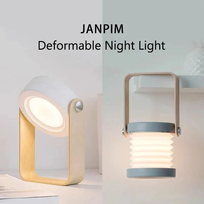 Creative Wooden Handle Telescopic Folding Led Touch Lamp Charging Night Light Reading Portable Lantern Lamp Home Beside Lamp - PuriLite