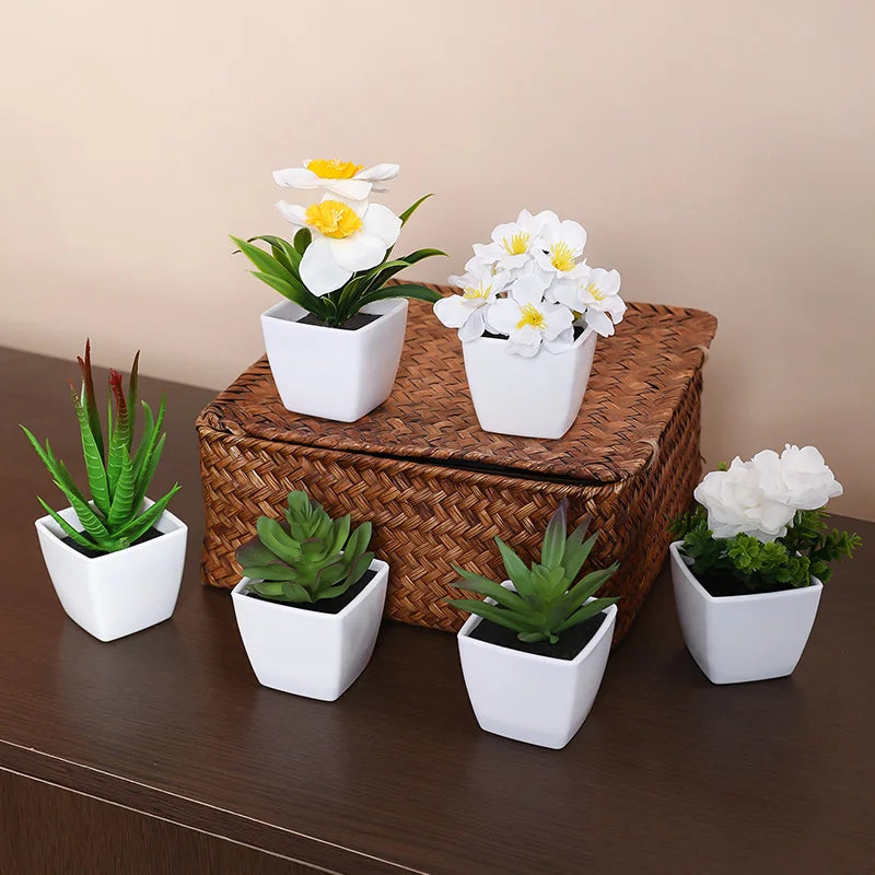 Purilite Select 6PCS Mini Artificial Bonsai Plants – Faux Desktop and Windowsill Decorative Plants for Home, Office, and DIY Crafts - PuriLite
