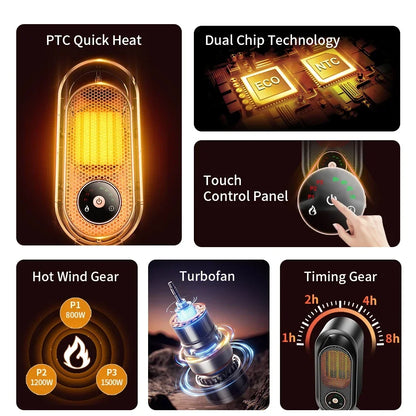 Purilite Select 1000W Portable Electric Heater – Compact & Powerful Warm Air Fan for Home, Office, Hand & Foot Warming