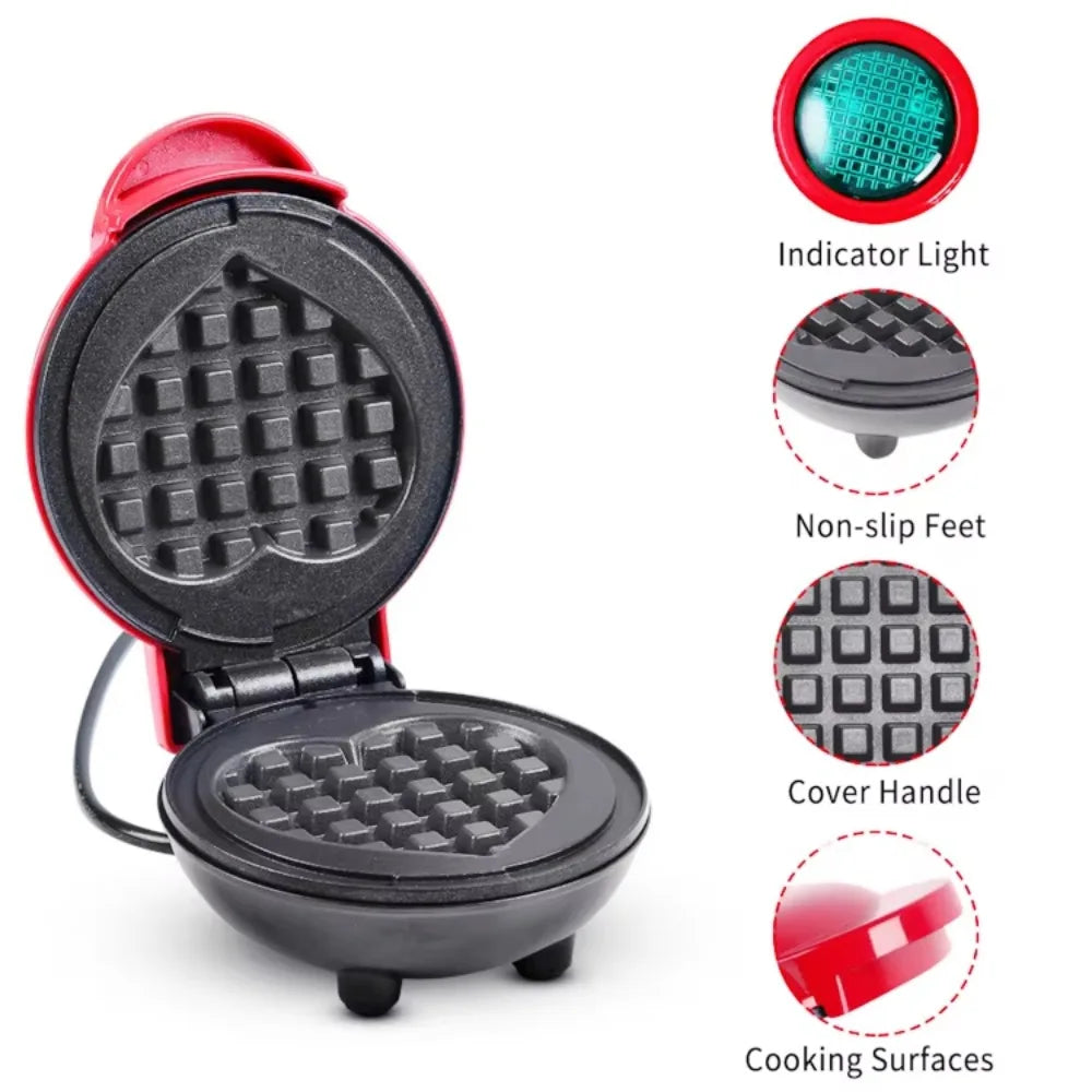Purilite Select Mini Electric Waffle Maker 220V EU Plug – Heart Shaped Non-Stick Waffle Iron, Compact Breakfast Maker 400W - PuriLite