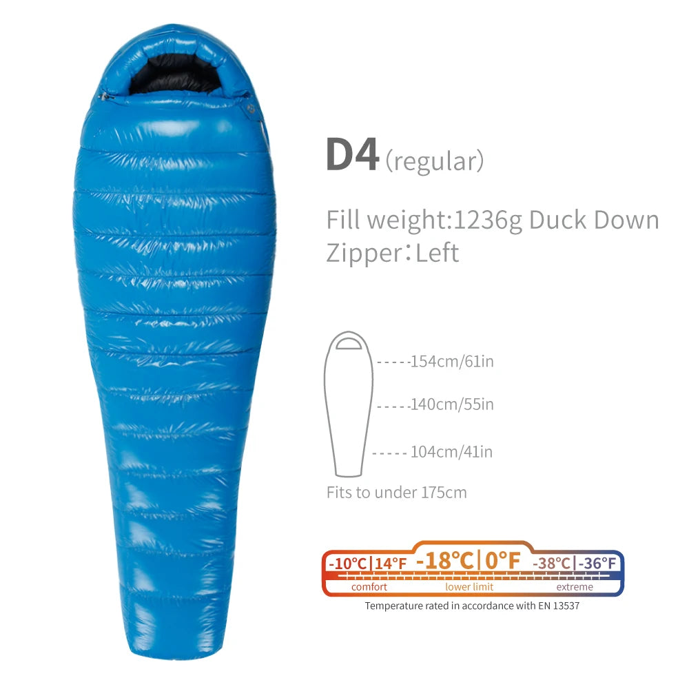 Purilite Select Lightweight Duck Down Sleeping Bag | Cold Weather Backpacking & Camping Mummy Sleeping Bag