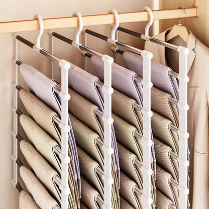 Purilite Select Multi-Layer Pants Hanger Space Saving Closet Organizer Foldable Trousers Rack with Non Slip Clips for Wardrobe Storage