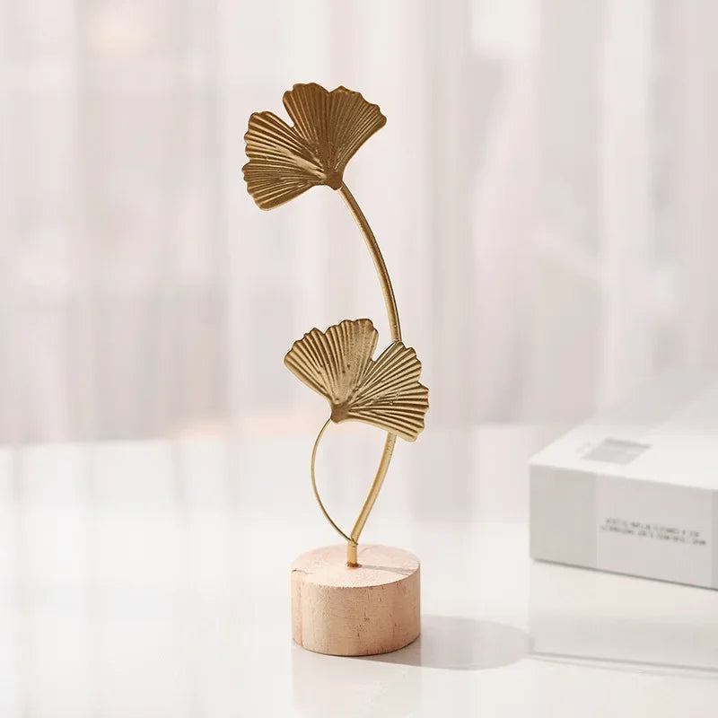 Purilite Select Golden Ginkgo Leaf & Feather Metal Figurine – Modern Desktop Sculpture | Home Decor & Photo Prop