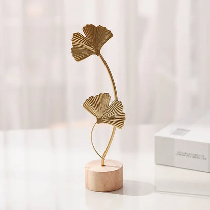 Purilite Select Golden Ginkgo Leaf & Feather Metal Figurine – Modern Desktop Sculpture | Home Decor & Photo Prop