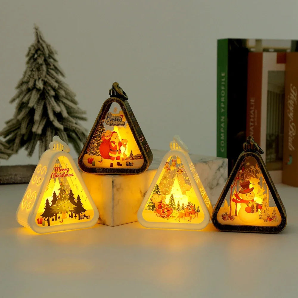 Purilite Select Mini Christmas LED Triangle Lantern – Santa Claus & Snowman Festive Lamp | Holiday Tabletop Ornament & Party Décor