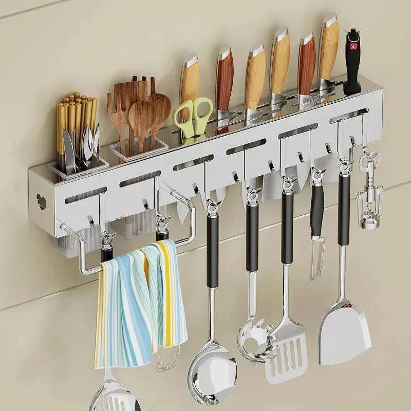 Wall Organizer Multi Purpose Kitchen Storage Rack for Utensils Pots Pans Hanging Space Saving No Drill Mount Heavy Duty