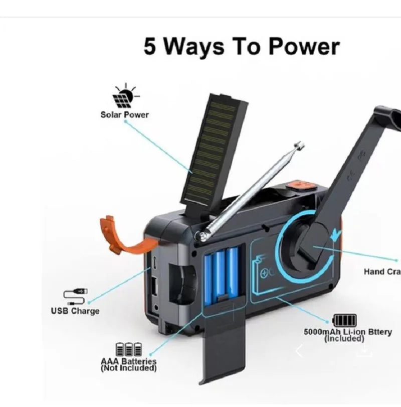 DAB+ Portable Hand Crank Radio Emergency Radio Solar  Emergency Radio with BT FM SOS Alarm 5000 mAh  Power Bank and reading lamp