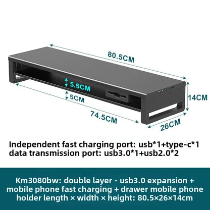 🖥️ Purilite Select™ Metal Monitor Riser with Dual-Layer Drawer & Wireless Charging