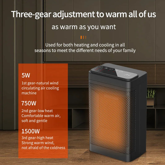 Portable Electric PTC Fan Heater Bathroom Living Room Fixed Constant Temperature Shake Head Remote Control House Warmer Machine - PuriLite