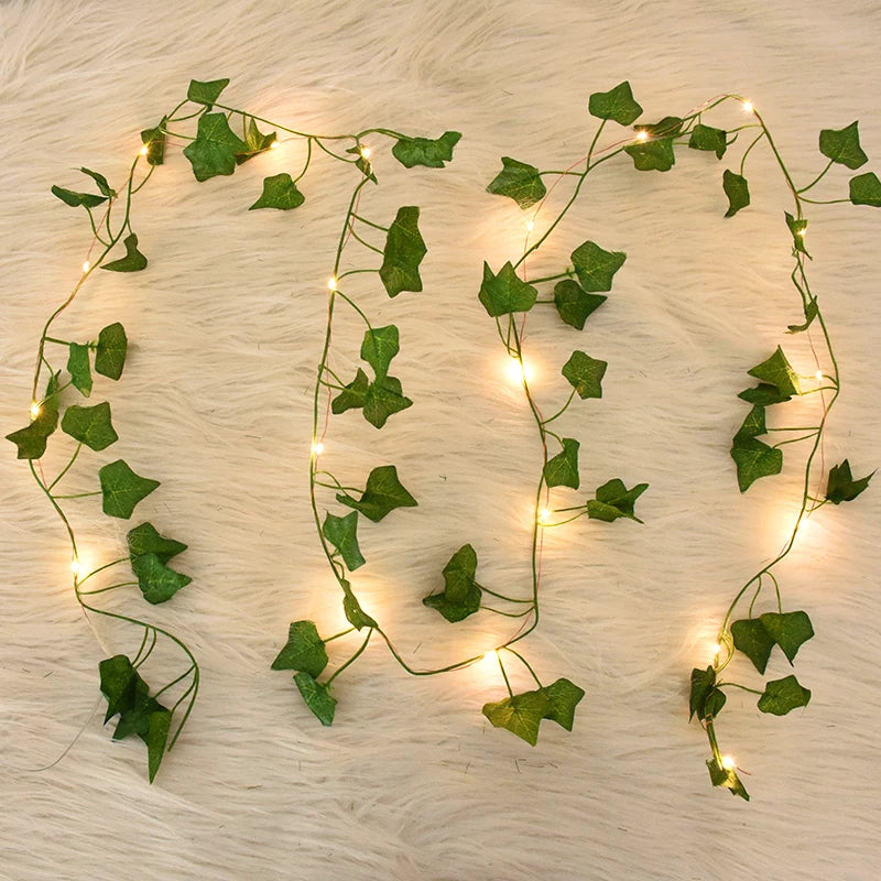 Purilite Select LED Silk Leaf Ivy Vine String Lights – 2M/5M/10M Artificial Green Garland | Hanging Creeper Décor for Home, Garden, Wedding & Party