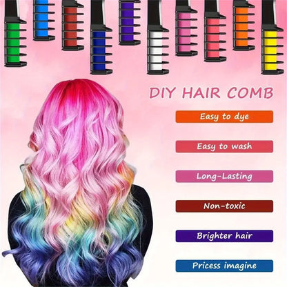 Purilite Select Temporary Hair Dye Chalk Set – Chalk Comb Hair Color with 10 Vibrant Colors – Washable Non-Toxic Quick Hair Coloring Kit for Kids & Adults