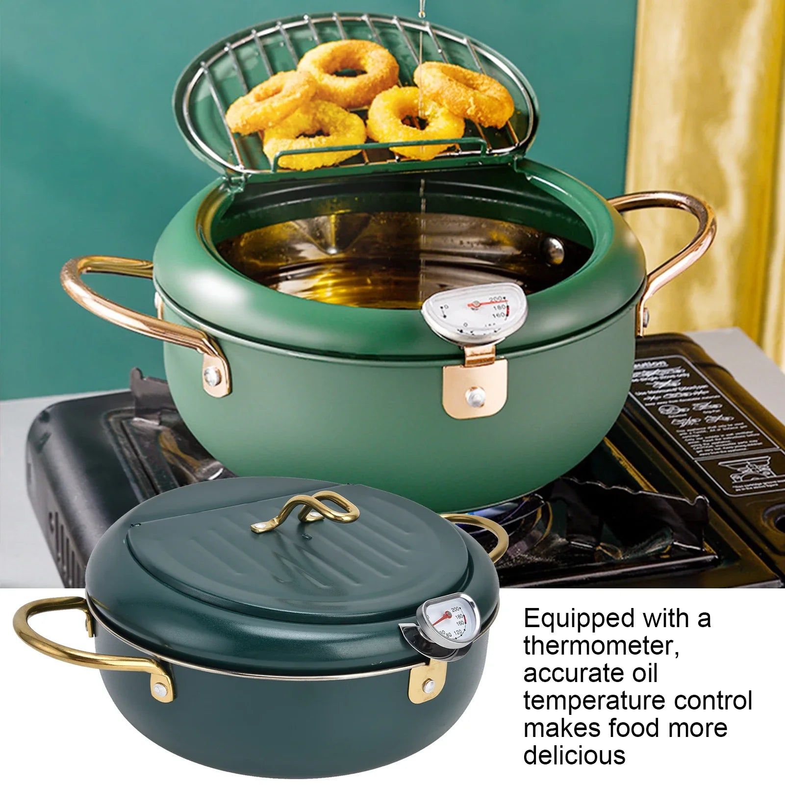 304 Stainless Steel Frying Pot Temperature Controllable Mini Cooking Fryer with Thermometer for Kitchen - PuriLite