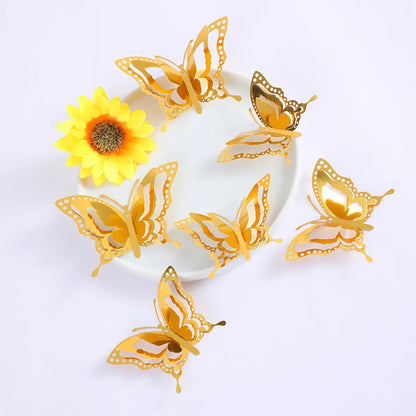 Purilite Select 12-Piece Gold Hollow Butterfly Wall Sticker Set – 3D Decorative Butterflies for Home, Wedding, and Garden Décor