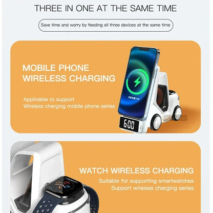 Purilite Select 5-in-1 Wireless Charging Station with Alarm Clock | 15W Fast Charger Stand for Phone, Watch & Earbuds with Night Light - PuriLite