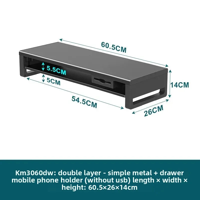 🖥️ Purilite Select™ Metal Monitor Riser with Dual-Layer Drawer & Wireless Charging