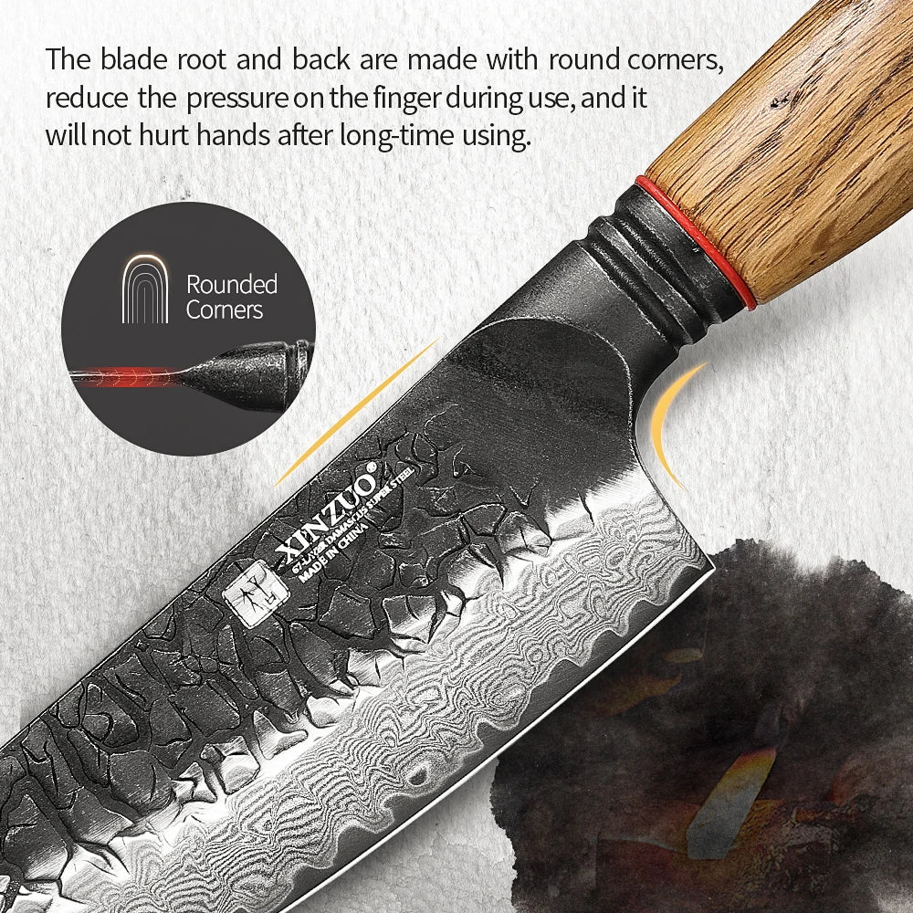 Purilite Select 5.7 Inch Santoku Knife 67-Layer Damascus Steel Kitchen Utility Knife 60±2 HRC with White Oak & Red G10 Handle Gift Box - PuriLite