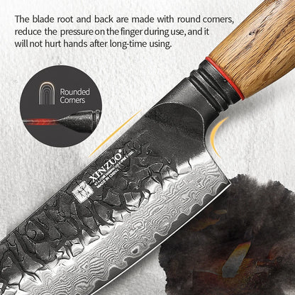Purilite Select 5.7 Inch Santoku Knife 67-Layer Damascus Steel Kitchen Utility Knife 60±2 HRC with White Oak & Red G10 Handle Gift Box - PuriLite