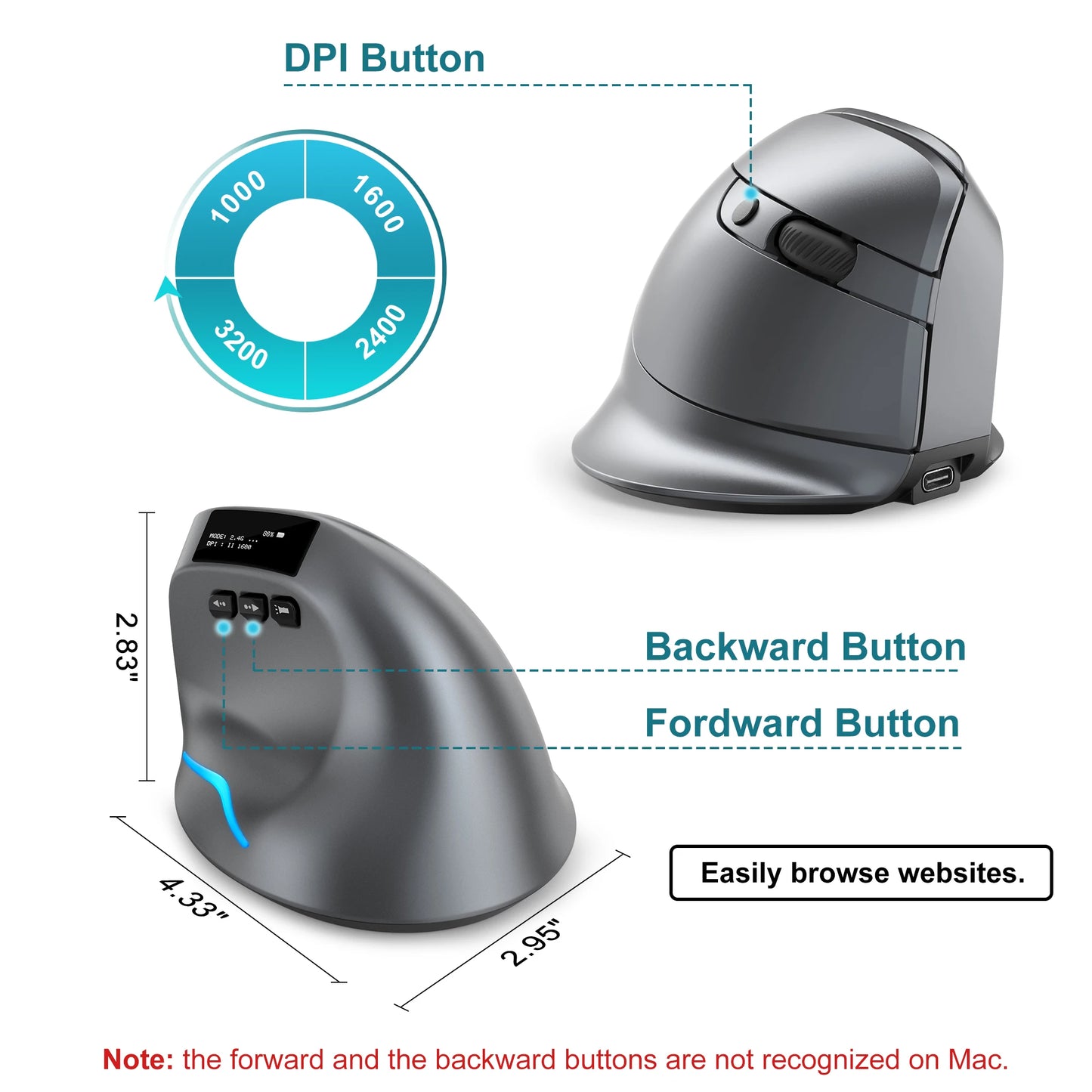 Purilite Select F26C Vertical Bluetooth Wireless Mouse