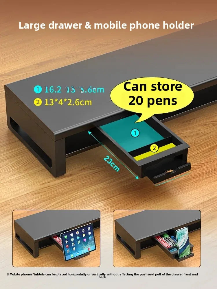 🖥️ Purilite Select™ Metal Monitor Riser with Dual-Layer Drawer & Wireless Charging