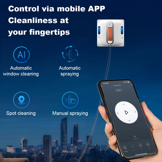 Purilite Select Smart Window Cleaning Robot with 4-Way Water Spray, 9000Pa Suction, Edge Detection, and App Control - PuriLite