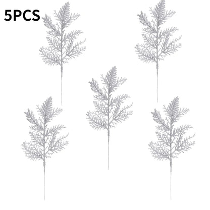 Purilite Select 5Pcs Glitter Artificial Pine Branches – Christmas Gold Leaves Ornament Set | Sparkling Xmas Tree & Home Decoration