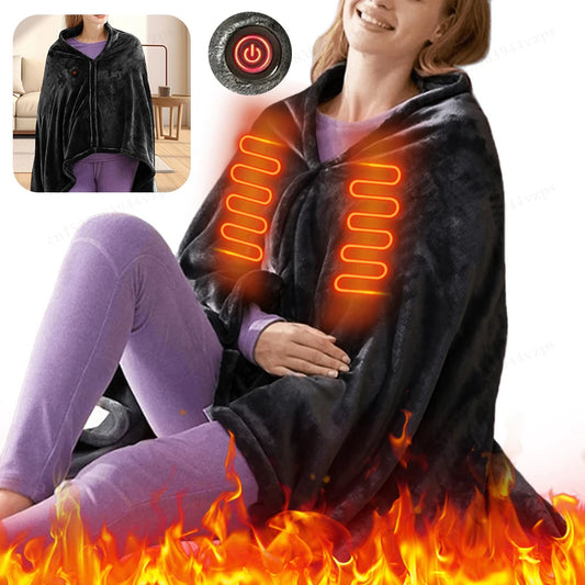 USB Electric Heating Blanket 3 Heating Level Wearable Heated Poncho Throw Blanket 9 Heated Areas Body Warmer  Blanket or Office