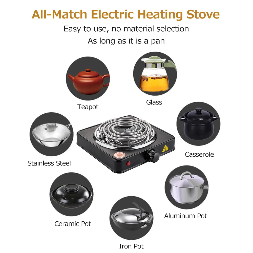 Electric Furnace Household Mini Single Disc Burner Portable Hot Plate Mosquito Incense Furnace 1000W 200-1000℃ Kitchen Stove