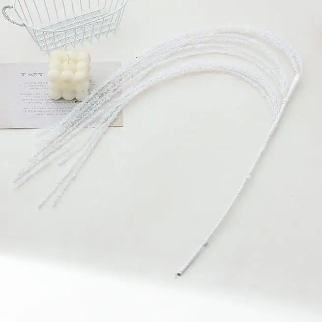 Purilite Select Sequin Glitter Christmas Party Branch Sticks – Elegant White Tassel Wheat Ears for Holiday Décor & Xmas Tree Ornaments