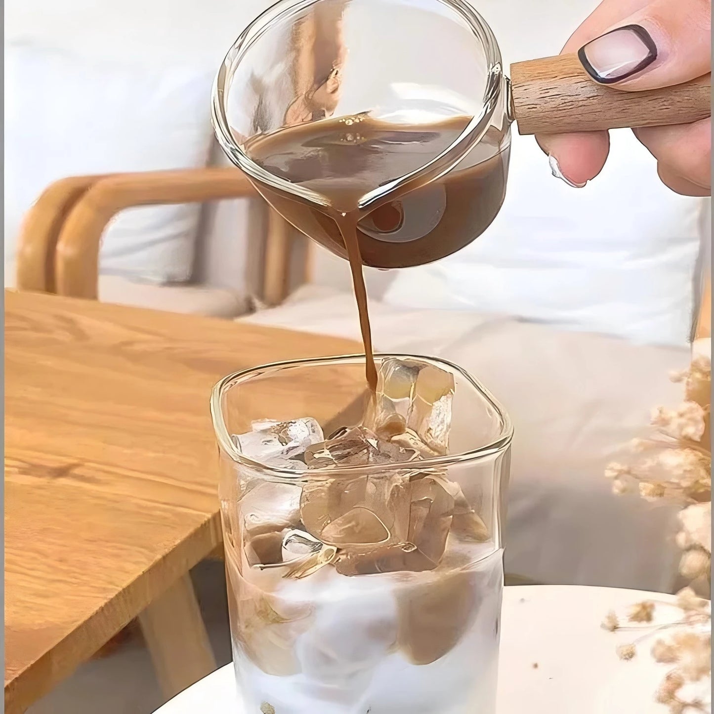 Purilite Select – Square Heat-Resistant Glass Coffee Cup with Lid &amp; Straw