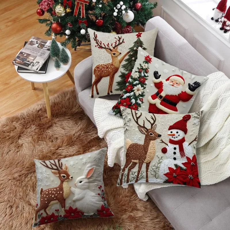 Purilite Select 45x45cm Christmas Pillow Cover – Elk, Santa Claus, Snowman & Xmas Tree Design | Festive Home Décor for Christmas 2025 & New Year 2026