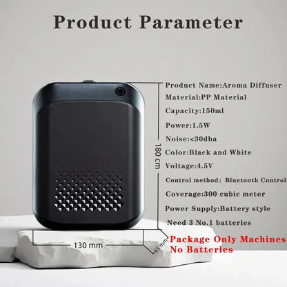 Purilite Select Bluetooth-Controlled Wall-Mounted Essential Oil Diffuser – Smart Battery-Powered Home Fragrance Machine (150ml, 300m³ Coverage)