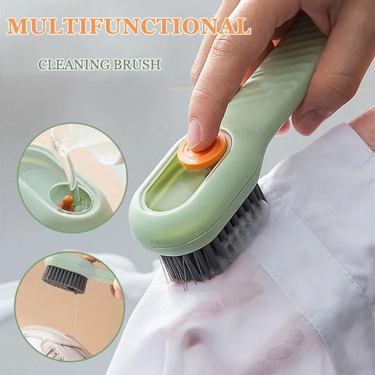 Purilite Select Multifunction Cleaning Brush with Liquid Dispenser – Soft Bristle Long Handle Shoe and Clothes Cleaning Brush for Household Kitchen Bathroom and Fabric Care - PuriLite