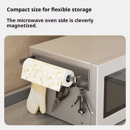 No Drilling Rack 26cm Magnetic Paper Towel Holder for Refrigerator with 6 Hooks Kitchen Roll Holder Wall Mount Fridge Organizer