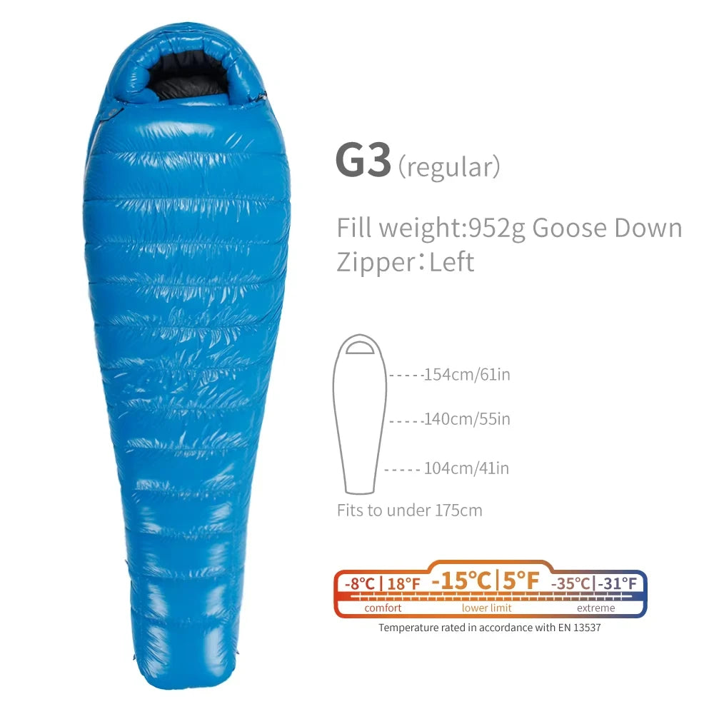 Purilite Select Lightweight Goose Down Sleeping Bag | 800FP Backpacking Winter Camping Mummy Sleeping Bag