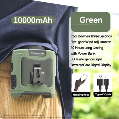 Purilite Select 20000mAh Outdoor Waist Fan – Neck &amp; Waist Hanging Fan with Power Bank and LED Light