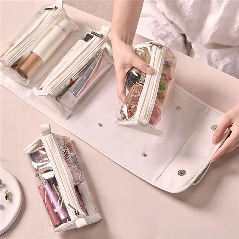 Purilite Select Premium PU Leather Travel Toiletry Bag – Hanging Makeup Organizer with Detachable Compartments – 4-in-1 Travel Makeup Bag