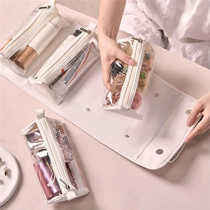 Purilite Select Premium PU Leather Travel Toiletry Bag – Hanging Makeup Organizer with Detachable Compartments – 4-in-1 Travel Makeup Bag