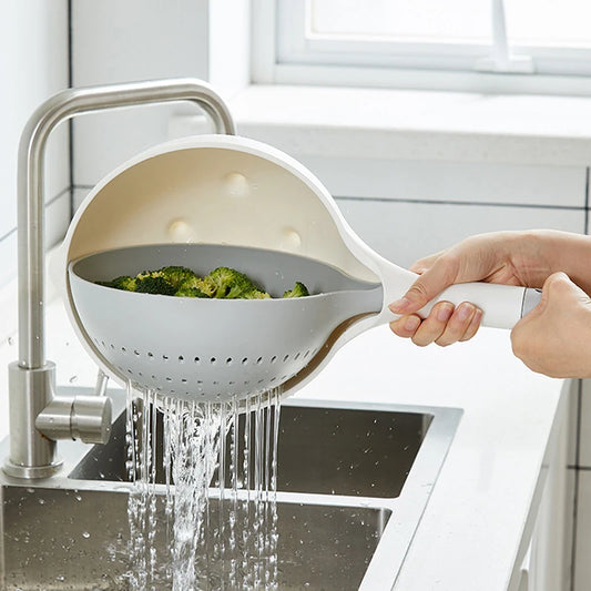 Purilite Select Double-Layer Rotatable Drain Basket with Handle – Fruit & Vegetable Washing Basket Kitchen Organizer - PuriLite