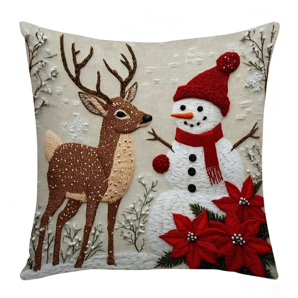 Purilite Select 45x45cm Christmas Pillow Cover – Elk, Santa Claus, Snowman & Xmas Tree Design | Festive Home Décor for Christmas 2025 & New Year 2026