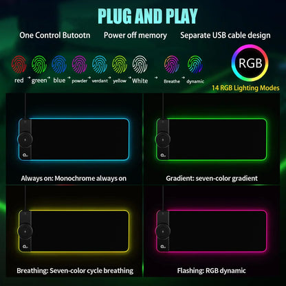 Purilite Select RGB Gaming Mouse Pad with 15W Wireless Charging – Extended Non-Slip Keyboard and Mouse Mat for PC, Laptop, and Desktop Setup - PuriLite