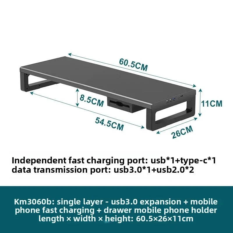 🖥️ Purilite Select™ Metal Monitor Riser with Dual-Layer Drawer & Wireless Charging