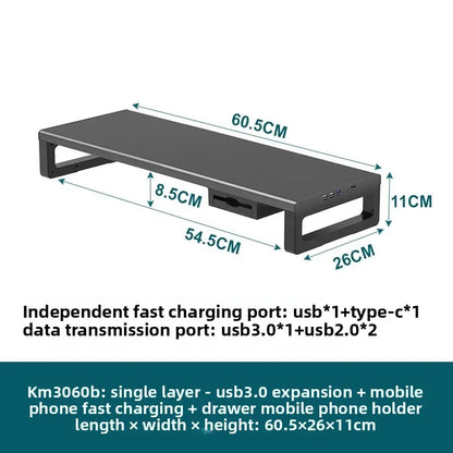 🖥️ Purilite Select™ Metal Monitor Riser with Dual-Layer Drawer & Wireless Charging