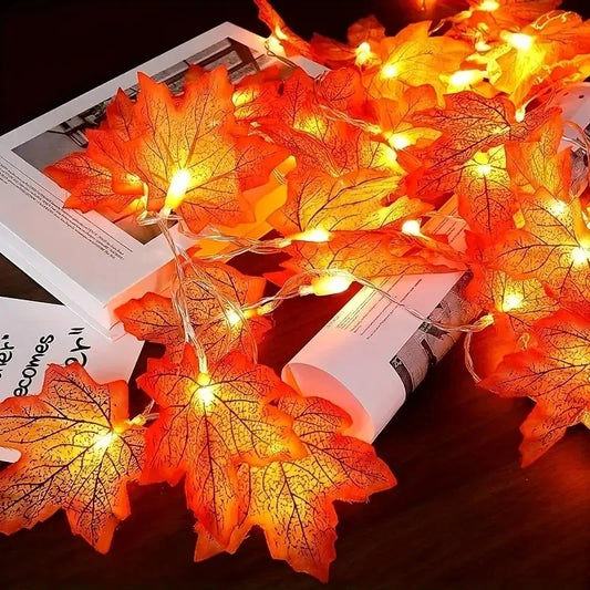 Purilite Select Maple Leaf String Lights – USB/Battery Powered | 10/20/40 LED Waterproof Lights for Halloween, Thanksgiving & Autumn Décor