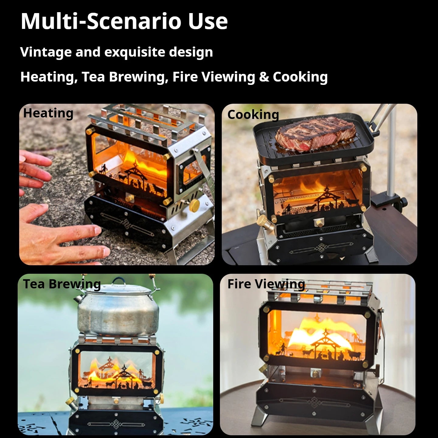 Purilite Select Portable Camping Lamp Stove – Stainless Steel Retro Lantern Style Wind-Resistant Outdoor Cooking Stove - PuriLite