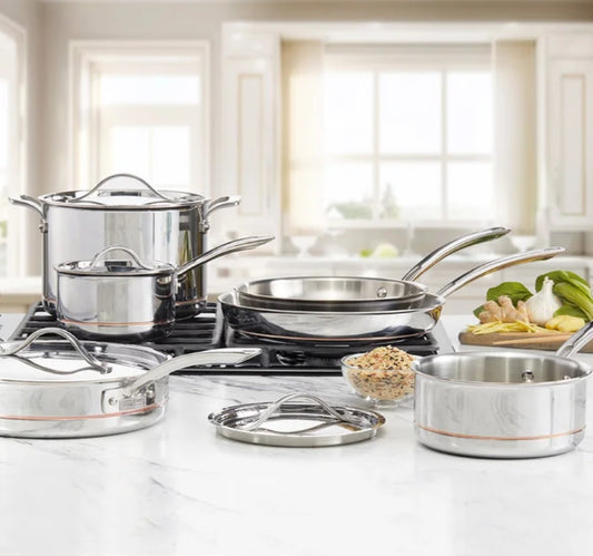 Kirkland Signature 5-ply Clad Stainless Cookware Set, 10-pieces - PuriLite