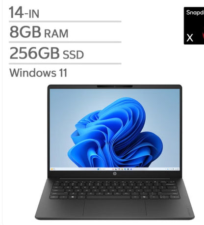 HP 14" Laptop Snapdragon X X1-26-100 8GB RAM 256GB SSD
