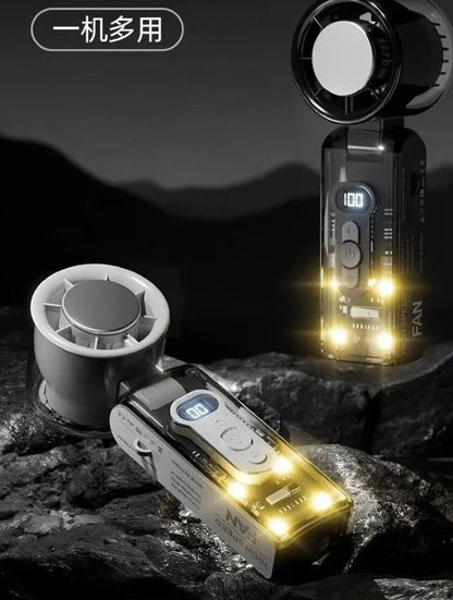High-Speed Handheld Fan – Transparent Design, Smart Speed Control, Built-in Compressor & Multipurpose LED Torch