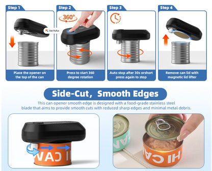 Electric Can Opener, Auto Stop USB Rechargeable Can Opener for Seniors & Arthritis, Electric Can Openers for Kitchen, One-Touch Automatic Can Opener, Hands-Free, Smooth Edge, Compact, Cordless