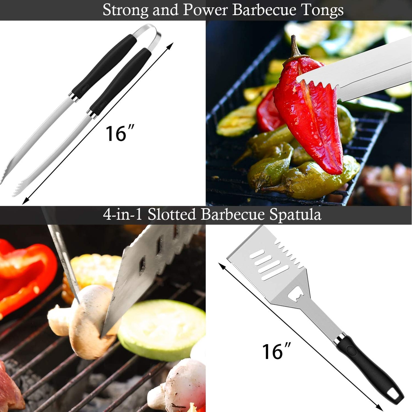 26-Piece BBQ Grilling Accessories Kit | Heavy-Duty Stainless Steel Grill Tool Set with Thermometer, Glove & Portable Canvas Storage Bag | Black