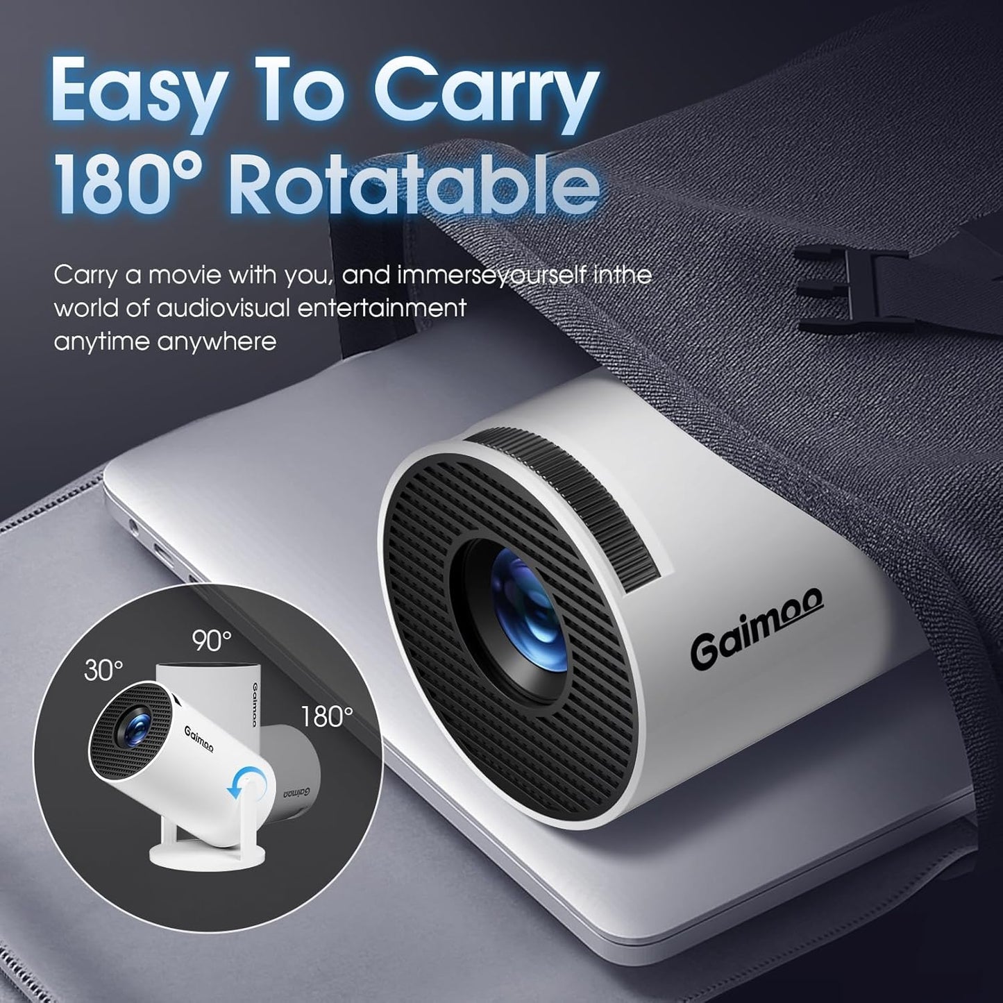 [Built-in App] Mini Projector 2025 Upgraded 1080P 4K Support Portable Projector Dual Control WiFi 6 BT5.2 180° Keystone HDMI/TV Stick/Smartphone/USB/PS5/Laptop with HDMI Cable & Mouse-White